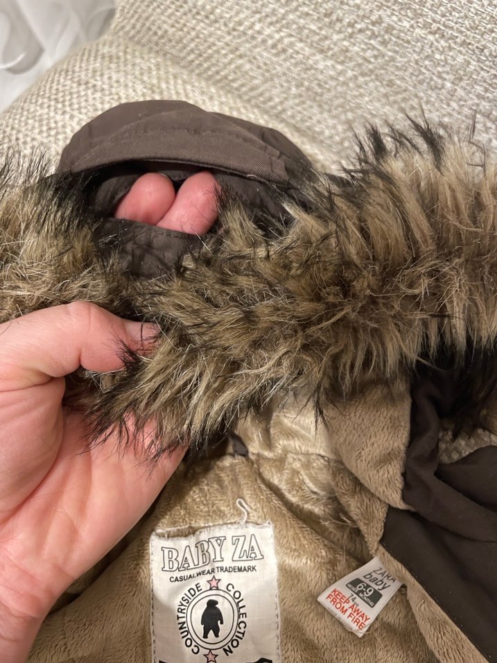 6-9 Aylık Kürk Detaylı Kahverengi Bebek Mont - Görsel 4