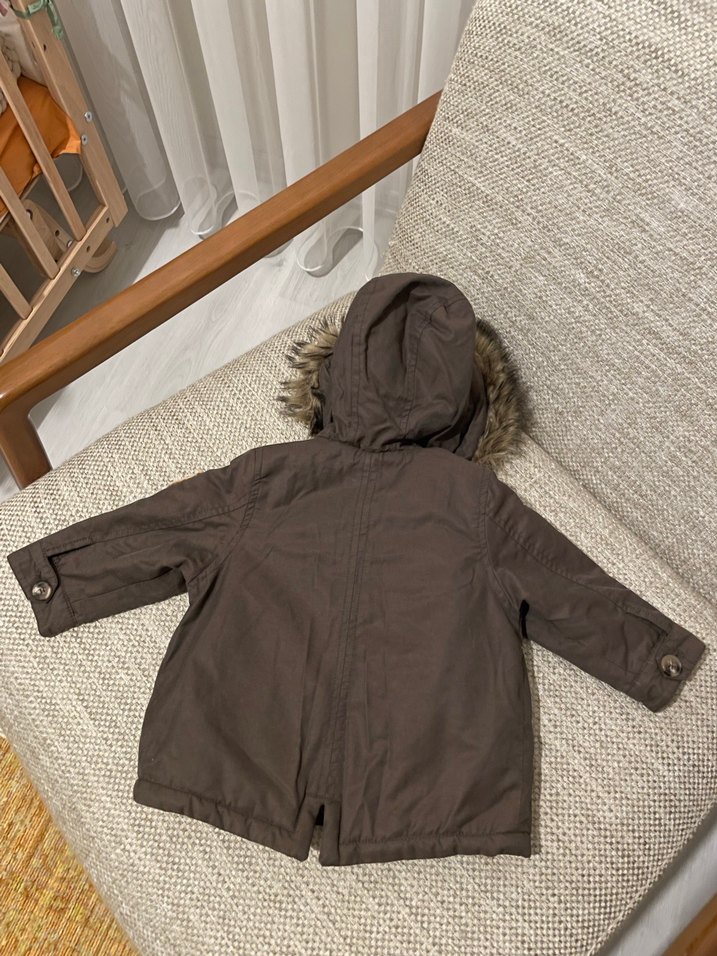 6-9 Aylık Kürk Detaylı Kahverengi Bebek Mont - Görsel 5