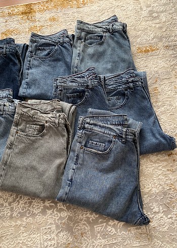 diğer Beden Gri ve Mavi Kadın Denim Rahat Kesim Pantolon