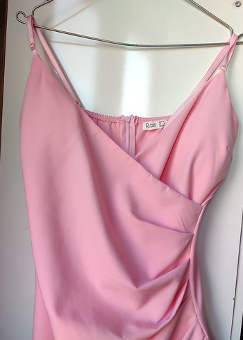 38 Beden pembe Renk Pembe Drapeli Mini Straplez Elbise