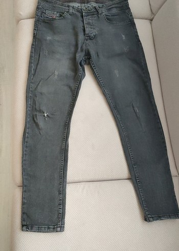 Gri Düğmeli Erkek Kot Pantolon