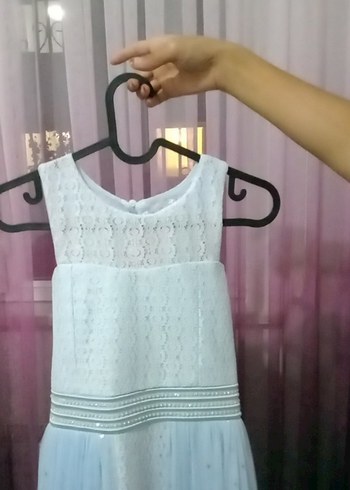 11-12 Yaş Beden mavi Renk Bebe mavisi dantel detaylı kız çocuk elbise abiye