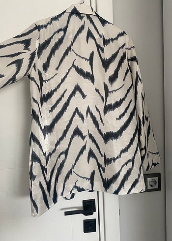 Zebra Desenli Bej Kadın Blazer - Görsel 3