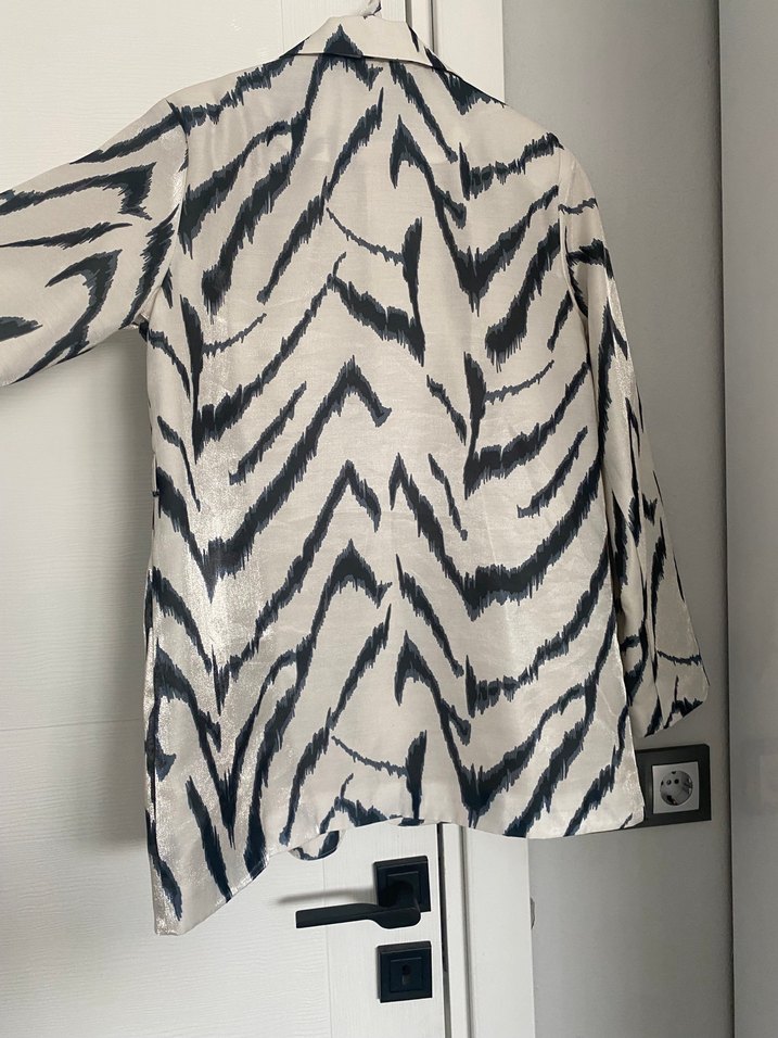 Zebra Desenli Bej Kadın Blazer - Görsel 3