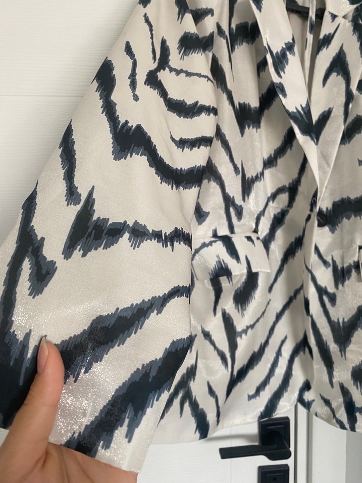 Zebra Desenli Bej Kadın Blazer - Görsel 2