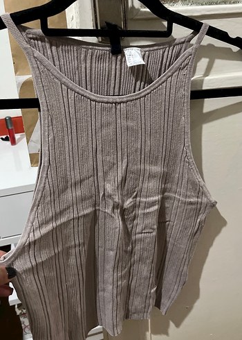 H&M Bej Keten Pliseli Kadın Atlet