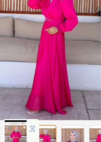Abiye Pembe Uzun Kollu Nakışlı Abiye