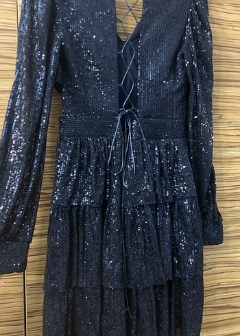 Pullu Lacivert Uzun Kollu Elbise - Görsel 3