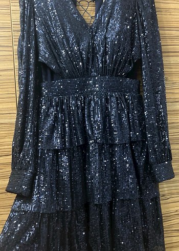 Pullu Lacivert Uzun Kollu Elbise - Görsel 2