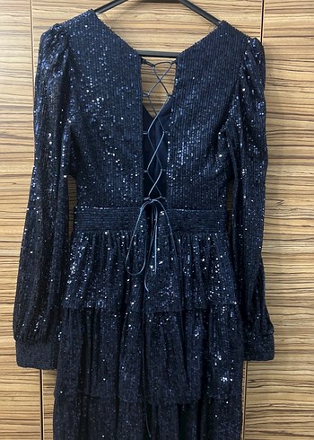 Pullu Lacivert Uzun Kollu Elbise - Görsel 4