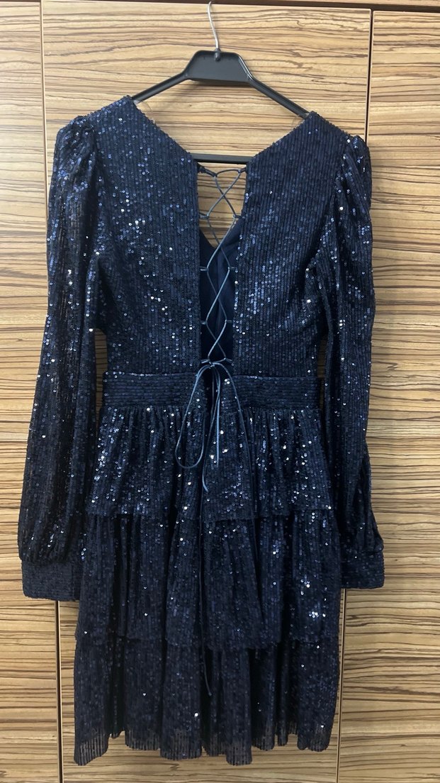 Pullu Lacivert Uzun Kollu Elbise - Görsel 4