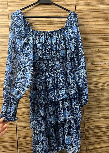 Mavi Çiçek Desenli Uzun Bohem Kadın Tulum - Görsel 3