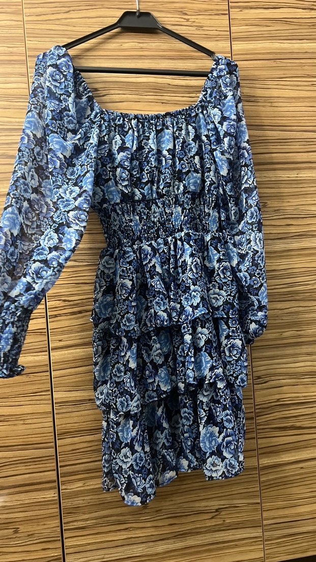 Mavi Çiçek Desenli Uzun Bohem Kadın Tulum - Görsel 2