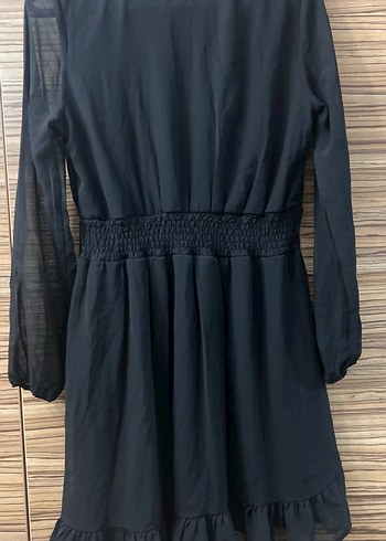 Kadın Siyah V Yakalı Midi Elbise - Görsel 4