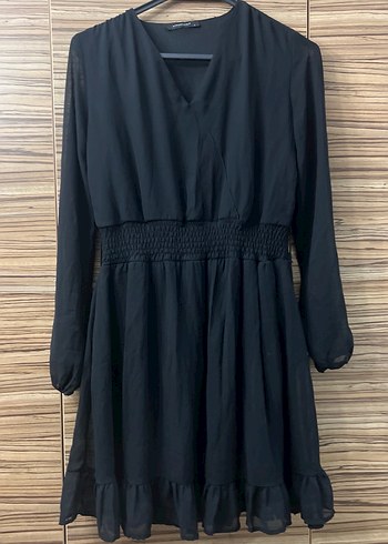 Kadın Siyah V Yakalı Midi Elbise - Görsel 2