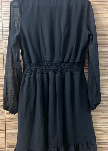 Kadın Siyah V Yakalı Midi Elbise - Görsel 3