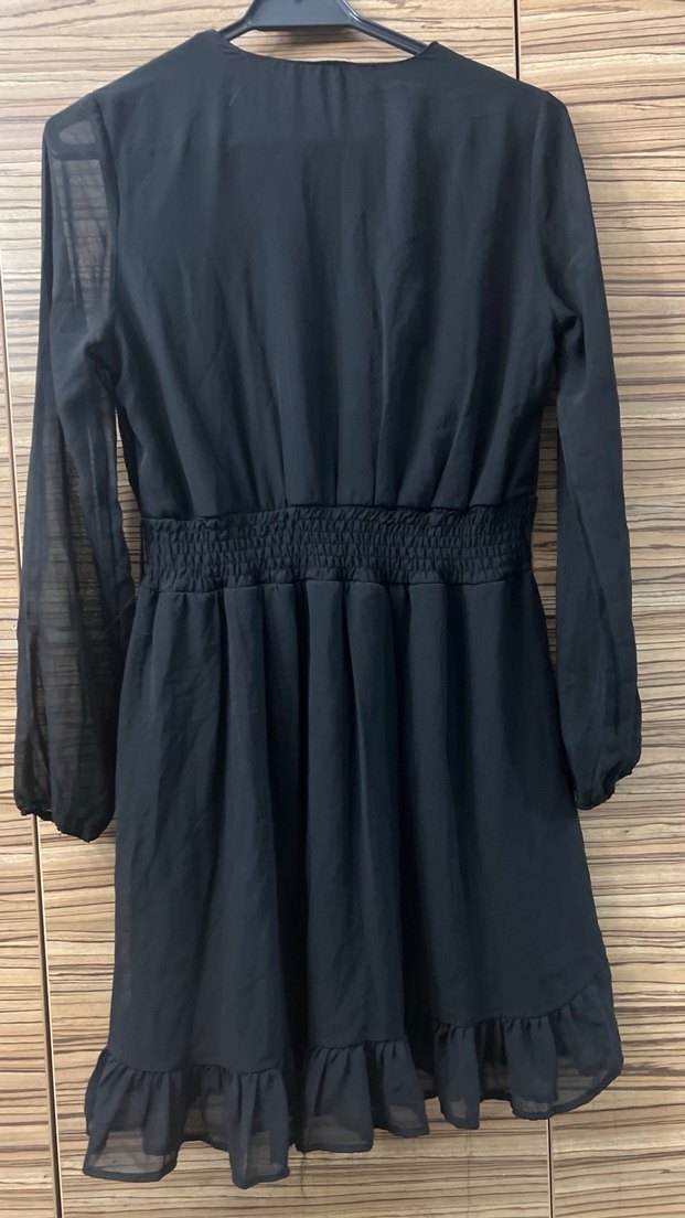 Kadın Siyah V Yakalı Midi Elbise - Görsel 4