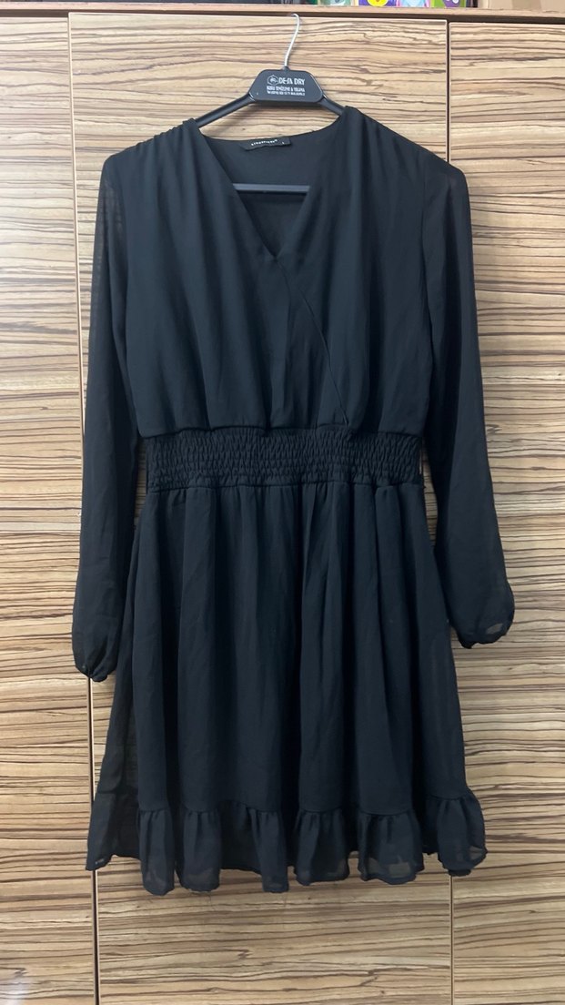 Kadın Siyah V Yakalı Midi Elbise - Görsel 2