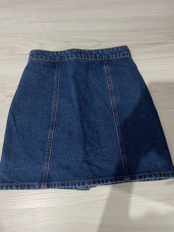 Düğmeli Lacivert Midi Denim Etek - Görsel 2