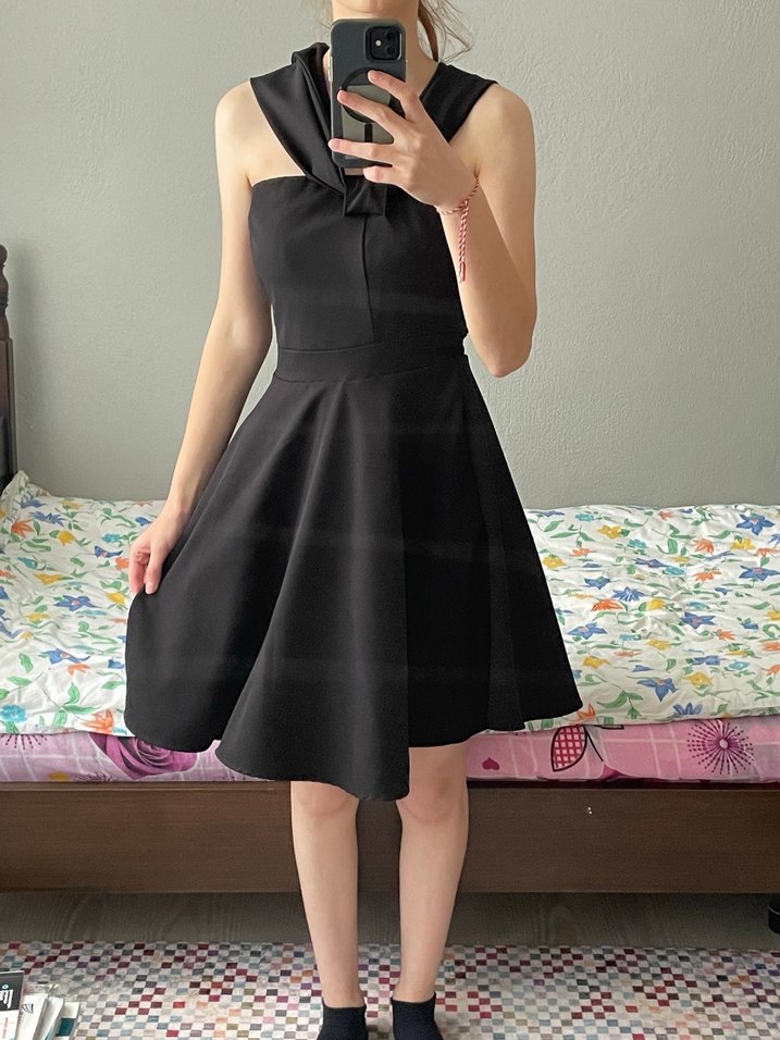 Siyah Drapeli Midi Mezuniyet Elbisesi - Görsel 2