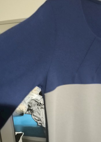 Gri Mavi Piliseli Uzun Kollu Midi elbise - Görsel 3