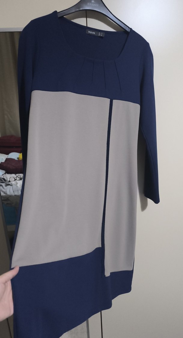 Gri Mavi Piliseli Uzun Kollu Midi elbise - Görsel 5