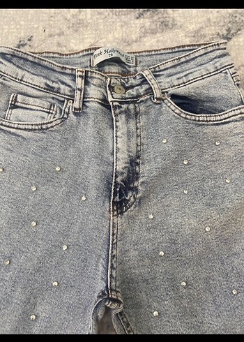 Boncuk İşlemeli Gri Kadın Kot Pantolon - Görsel 2