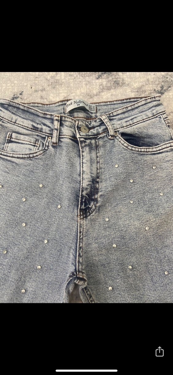 Boncuk İşlemeli Gri Kadın Kot Pantolon - Görsel 2