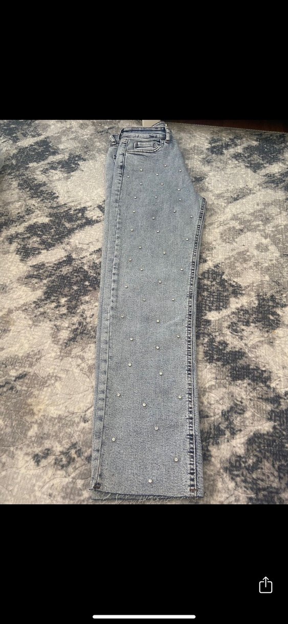 Boncuk İşlemeli Gri Kadın Kot Pantolon - Görsel 3