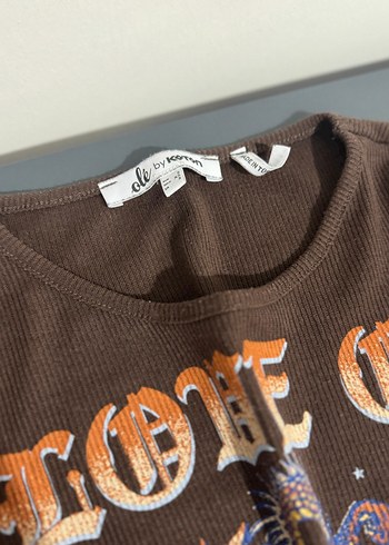 Koton Kahverengi Baskılı Uzun Kollu Crop - Görsel 4