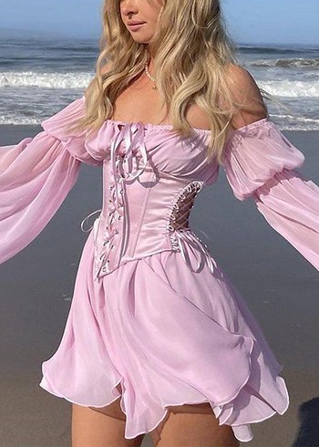 Juicy Couture Fairycore Lolita Korseli Saten Pembe Ozel Gun Elbise
