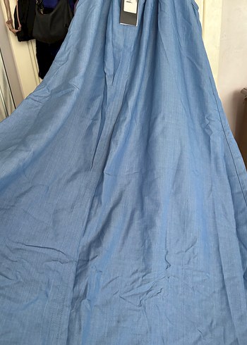 Zara Mavi Uzun Denim Bohem Elbise