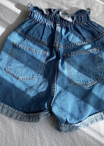 Kadın Mavi Renkli Mini Denim Şort - Görsel 2