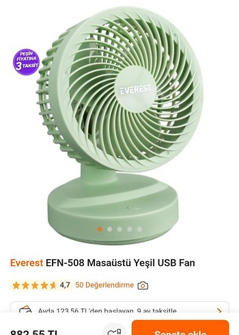 Everest Masaüstü Yeşil USB Fan - Görsel 2