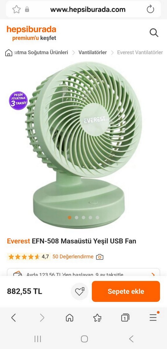 Everest Masaüstü Yeşil USB Fan - Görsel 2