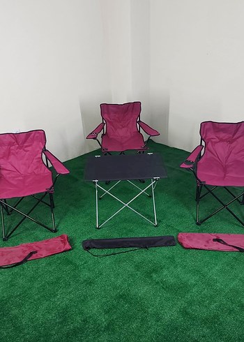 Beden Koyu Yeşil Katlanabilir 3 Kamp Sandalyesi Ve Exstra Masası