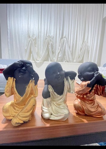 Altın ve Bronz Renkli Üçlü Siyah Figürin Seti - Görsel 2