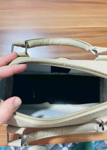 Bej Deri Kadın Çanta Fermuarlı - Görsel 4