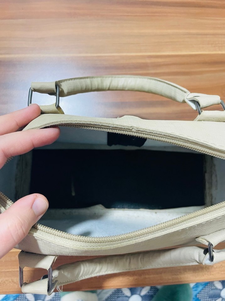 Bej Deri Kadın Çanta Fermuarlı - Görsel 4