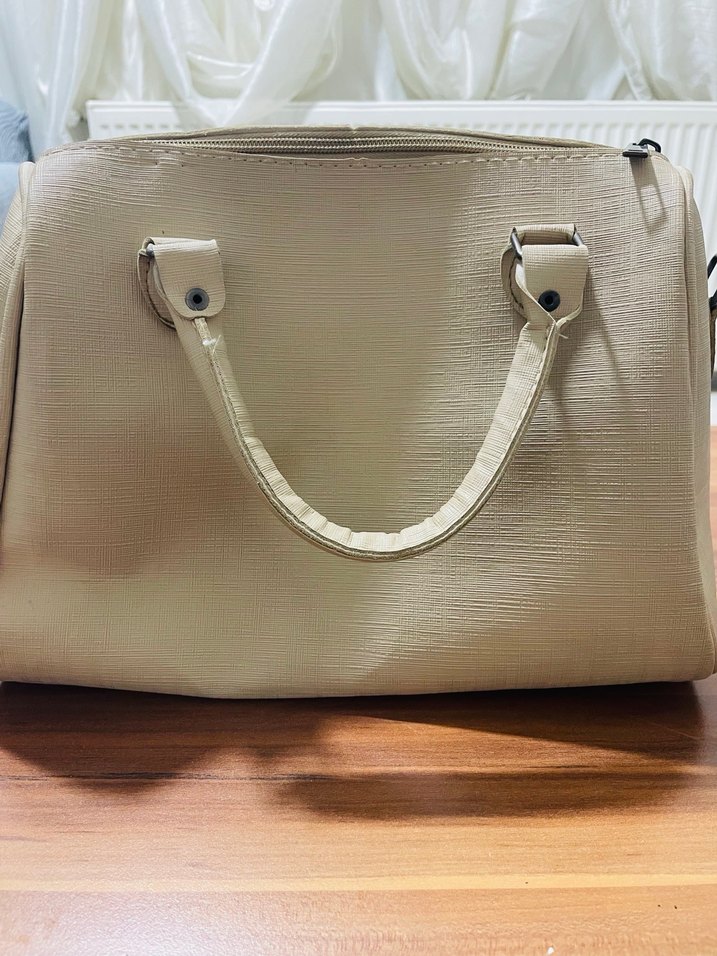 Bej Deri Kadın Çanta Fermuarlı - Görsel 3