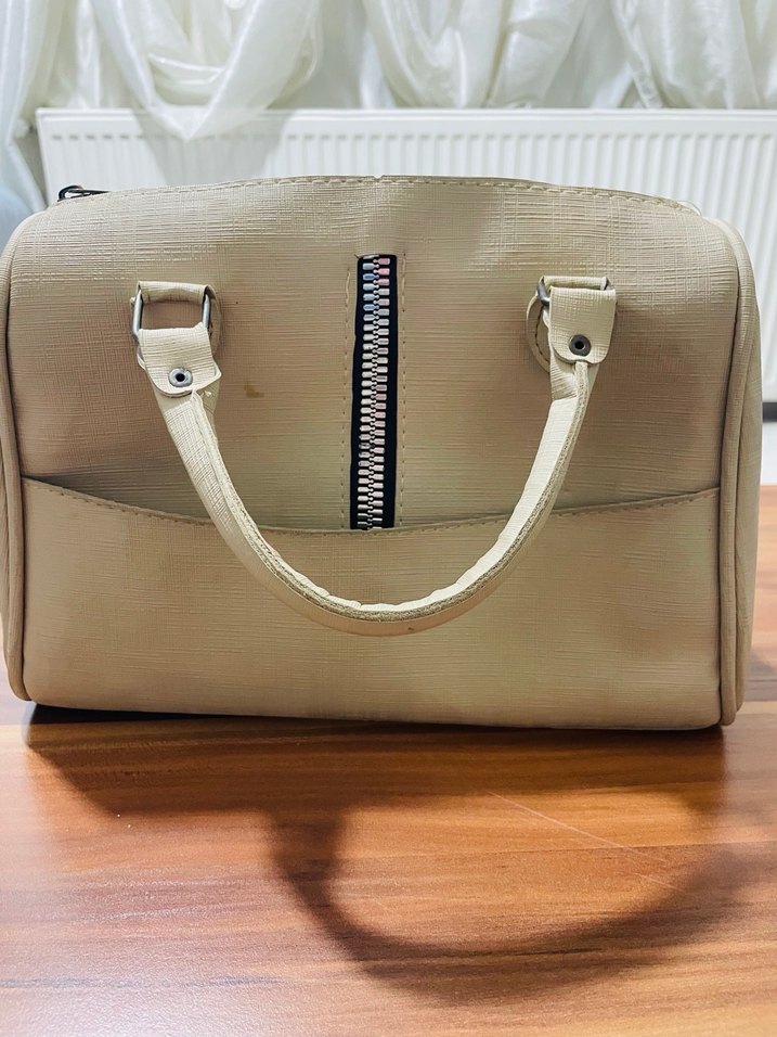 Bej Deri Kadın Çanta Fermuarlı - Görsel 2