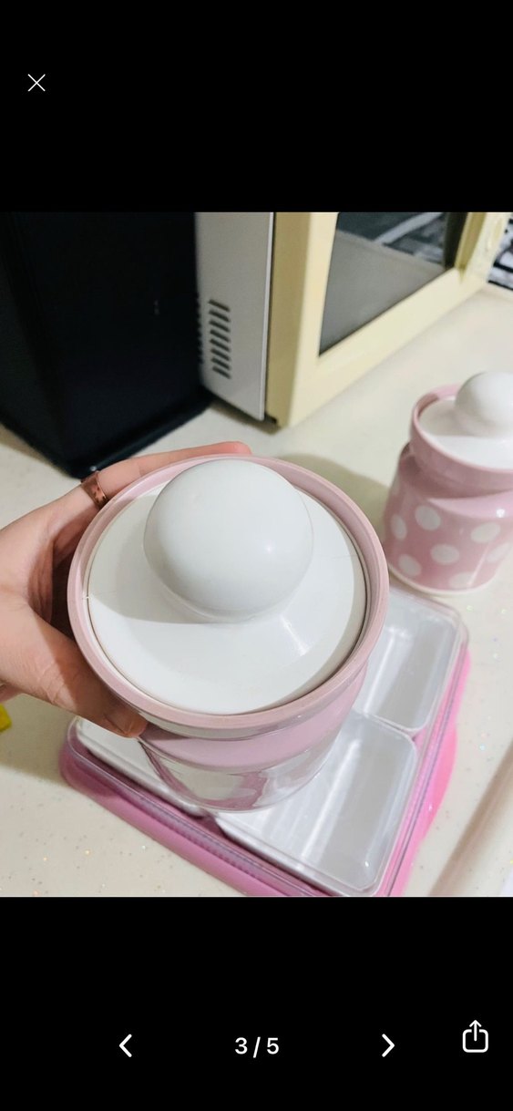 Pembe Noktalı Saklama Kavanozları 2 adet ve Bölmeli Tabak - Görsel 3