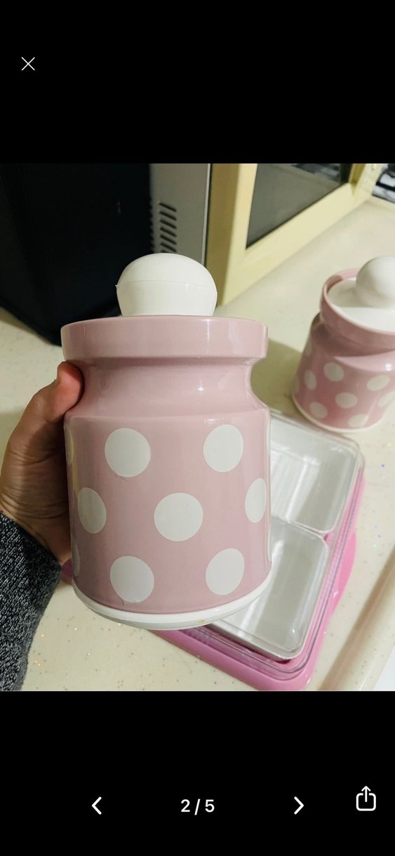 Pembe Noktalı Saklama Kavanozları 2 adet ve Bölmeli Tabak - Görsel 2