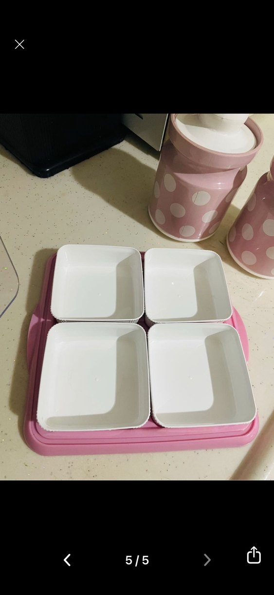 Pembe Noktalı Saklama Kavanozları 2 adet ve Bölmeli Tabak - Görsel 5