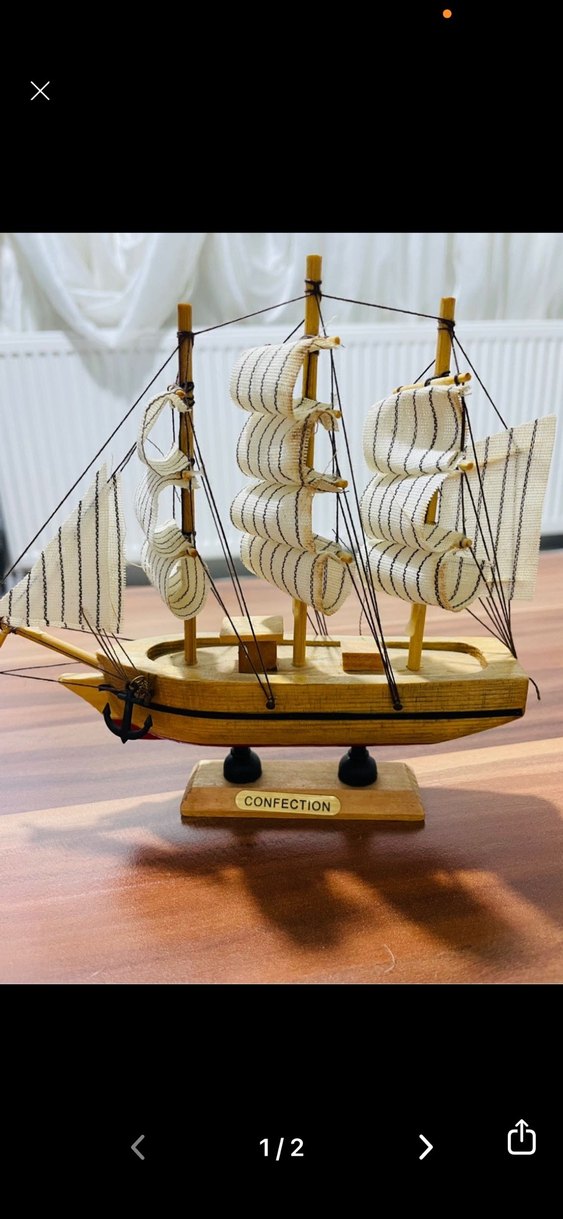 Beyaz Ahşap Yelkenli Gemisi Figürü - Görsel 3