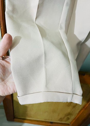 Bej Midi Keten Kadın Kumaş Pantolon - Görsel 3