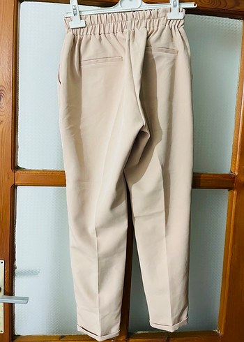 Bej Midi Keten Kadın Kumaş Pantolon - Görsel 4