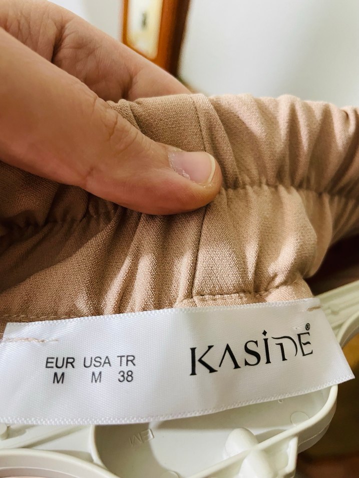 Bej Midi Keten Kadın Kumaş Pantolon - Görsel 2