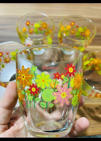 Çiçek Desenli Renkli Cam Bardak Seti 5 adet - Görsel 4