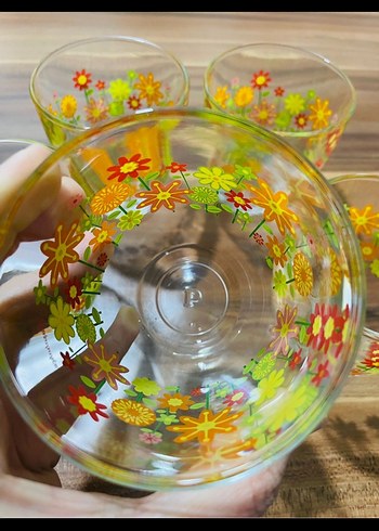 Çiçek Desenli Renkli Cam Bardak Seti 5 adet - Görsel 3